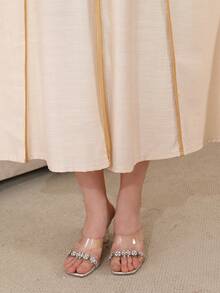 2026 New Style Ramadan Traditional Elegant Embroidered Arabic Women's Dress, Jalabia Design With Golden Tassel V-Neck Patchwork Blouse, Fashion & Graceful - Beige - View 3