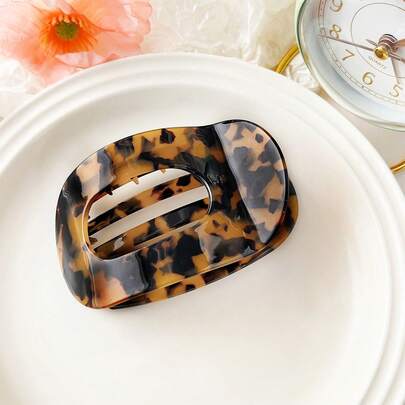 1pc Korean Elegant Acetate Round Clip Curved Design Bendable Hair Claw Clip Hair Accessory For Women, Hair Claws, Hair Slide, Hair Barrettes, Hairpin