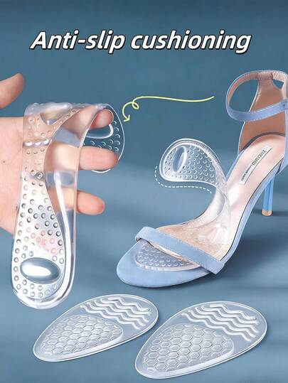 1 Pair Women's Silicone High Heel Insoles, 1 Pair Women's Soft Comfortable Silicone Shoe Insoles, Provide Cushioning And Anti-Slip For Women's High Heels And Men's Sports Shoes, Suitable For High Heels, Sandals, Low Heels, Black High Heels, Women's Vacation Clothing Accessories, Back To School Supplies, Women's Boot Accessories, Suitable For Outdoor, Sports, Travel, Home, Office, School