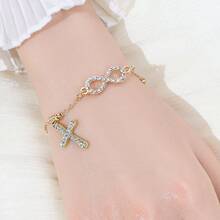 1 pieza Pulsera de cadena de infinito y cruz de aleación con cristales de , adecuada para mujeres - Infinito de 8 caracteres - Ver 2