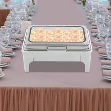 gladney 9L Rectangular Stainless Steel Chafing Dish With Glass Lid Hydraulic Hinge Removable Food Pan Fuel Holder Countertop Buffet Warmer For Hot Or Cold Service - Silver - View 5