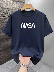 1pc Men's Fashionable Printed Loose Fit Short Sleeve T-Shirt | Exquisite Design | Summer Essential | Easy To Match, Showcasing Your Style - Navy Blue - View 2