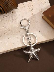 新款包包挂饰/汽车钥匙扣，金属材质，创意绿松石镶嵌，印花图案锌合金，四季皆宜 - 銀色 - 查看 4