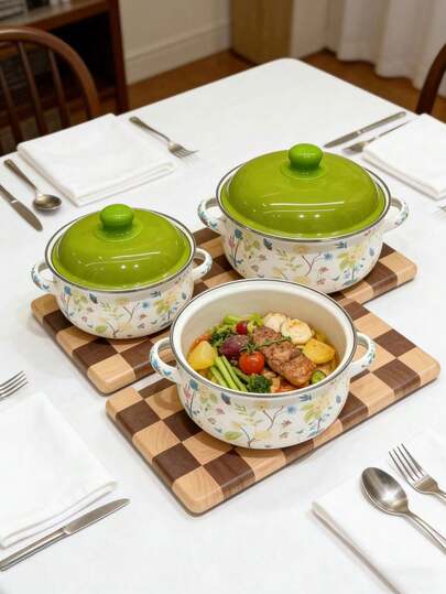 مجموعة أواني طهي مينا متعددة الوظائف 16-20 سم، بأنماط ملونة، تشمل قدر الحساء وقدر الطهي البطيء ومقلاة غير لاصقة، خفيفة الوزن وقابلة للحمل، سهلة التنظيف، مناسبة لمواقد الغاز والحث، ضرورية للمطابخ المنزلية والمطاعم. مجموعة أواني طهي مينا، ضروريات المطبخ، اكسسوارات المطبخ، ديكور المطبخ، عيد الحب، رمضان، عيد الفطر، مساعد الطهي في عيد الفصح