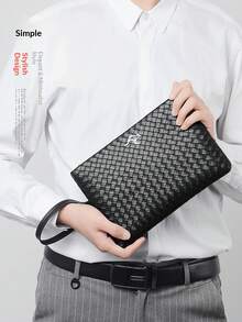 2026 New Fashion Woven Pattern Men's Clutch Wallet, PU Leather Soft Texture Large Capacity Handbag - Multicolor - View 5