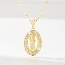 1pc Classic European And American Copper Inlaid Zirconia Guardian Angel Pendant Necklace, Suitable For Christmas/Thanksgiving/Halloween/Mother's Day/Valentine's Day Gifts For Couples/Friends/Churchgoers, Catholic First Communion, Gifts, Daily And Holiday Wear For Prayer - Yellow Gold - View 1