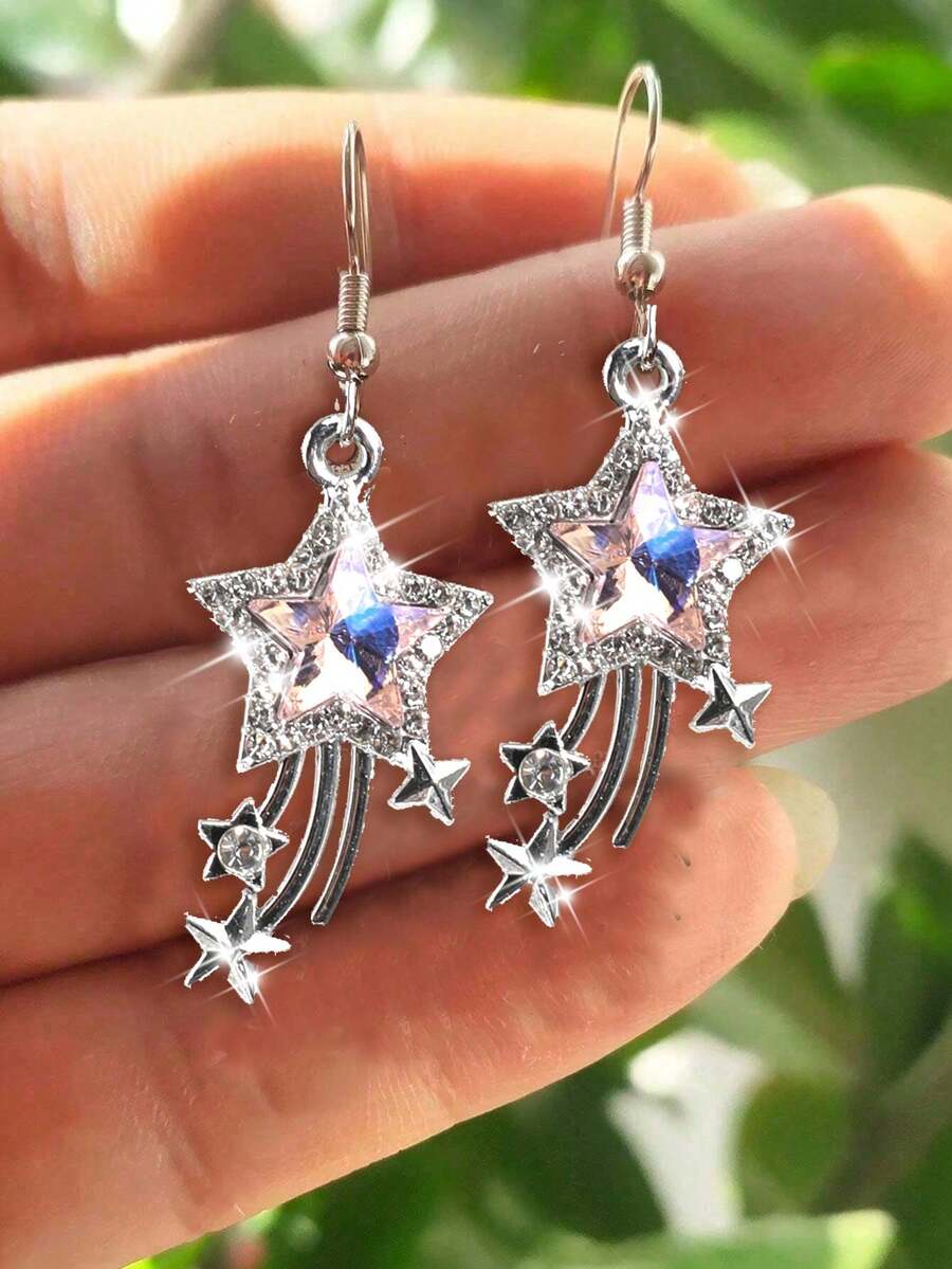 Bông tai đính đá hình ngôi sao và sao băng phong cách Gothic cổ điển dành cho nữ. - Bạc - Xem 1