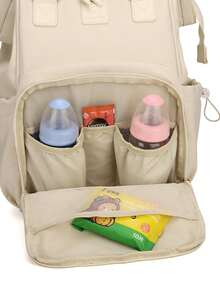 1 pieza Mochila tipo bolso de maternidad con múltiples compartimentos, cierre con cremallera, de estilo minimalista, de metal, nailon impermeable y gran capacidad, para viajes y uso diario de madres e hijos - Multicolor - Ver 8