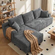 96'' Plush Modern L-Shaped Cloud Sectional Sofa Corduroy Cloud Velvet Modular Couch With Chaise, No Assembly Required Sectional Sofa Living Room Furniture - 深灰色 - 查看 1