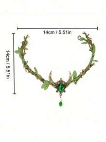 1pc Vintage Elegant Headpiece, Made Of Metal Inlaid With Crystals, Featuring Forest Branch Design Hair Accessory - Dark Green - View 6