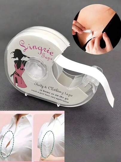 弹性纤维双面隐形人体及服装胶带，蜗牛形设计，易于裁剪，小巧精致，便于携带，5米卷装，无纺布材质，透明自粘文胸配件，适合所有肤色，春夏女性服装必备防滑配件。