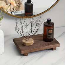 Wooden Bathroom Countertop Tray, Striped Pattern Soap Holder, Candle Holder Home Decor Display Tray, Suitable For Snacks, Beverages, Sushi, Steak, Desserts, Cakes, Bread, Breakfast, Tea - Wooden Bathroom Tray, Kitchen Display Tray - Multicolor - View 2