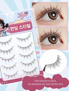 5 Pairs Slouchy Girl Essential Pointed Tail Natural Curly Thick Long Soft Criss-Cross Ultra-Fine Non-Irritating Charming Cartoon-Like Full Strip False Eyelashes, Realistic Daily Wear, Reusable - View 2