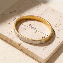 女士不锈钢镀金手镯套装（1件装）| 可叠戴手镯，镶嵌贝壳和水晶 | 简约日常佩戴饰品 - 彩色 - 查看 13