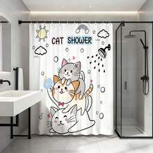 “可爱叠叠猫浴帘，卡通灰白猫咪叠叠乐彩虹爱心图案防水速干涤纶浴帘带挂钩，卡哇伊猫咪爱好者浴室装饰可爱家居卫生间装饰宠物爱好者礼物” - 白黃 - 查看 10