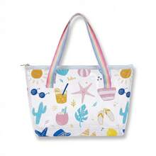 Large Transparent PVC Beach Bag With Summer Print 50x33x11.5cm Women's Shoulder Bag With Rainbow Fabric Handle And Zipper Closure Super Capacity For Holidays, Pool And Travel Water-Resistant Handbag To Store Towels, Sunscreen And Accessories With Style And Practicality For The Modern Woman - 查看 2