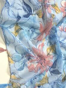 1条女士简约印花围巾，时尚围巾，新款防晒沙滩披肩，亚麻质感女士披肩 - 藍色 - 查看 6