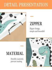 2件套可爱卡通恐龙婴儿床品套装（春夏系列）双面被套套装，适合儿童、青少年、男孩、女孩，四季通用，带拉链封口（1个单面印花枕套+1个双面印花被套，不含填充物）。枕套为单面印花，尺寸为40x60厘米，100%涤纶。 - 彩色 - 查看 6