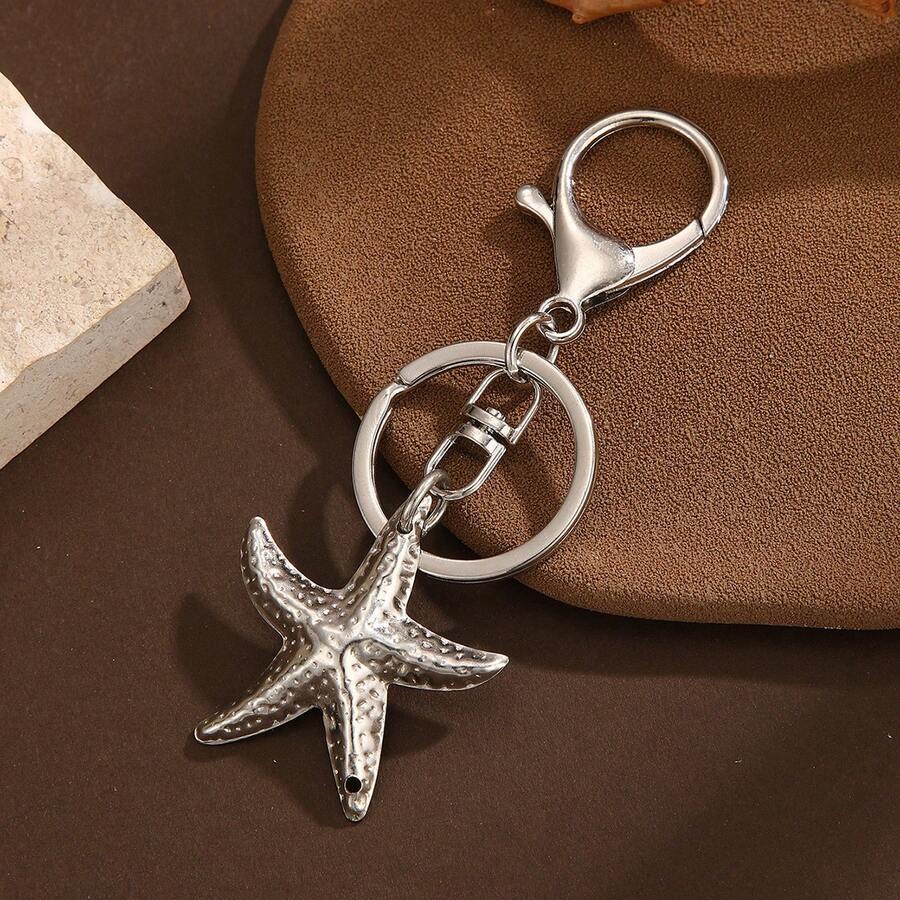 新款包包挂饰/汽车钥匙扣，金属材质，创意绿松石镶嵌，印花图案锌合金，四季皆宜 - 銀色 - 查看 1