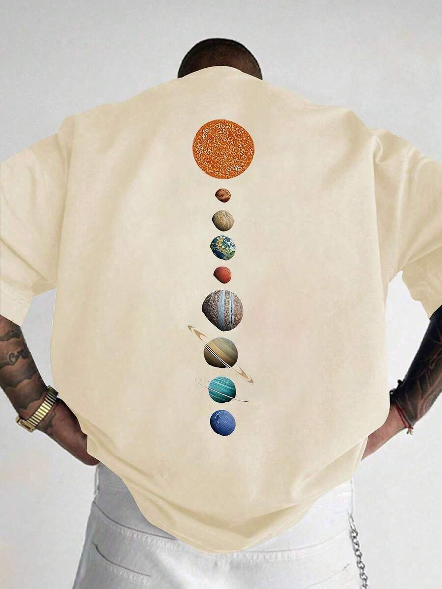 1 pieza Camiseta de manga corta holgada con estampado de moda para hombre | Diseño exquisito | Esencial de verano | Fácil de combinar, mostrando tu estilo - Albaricoque - Ver 1