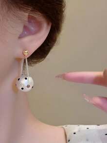 一对独特的点状棉质珍珠耳环，时尚个性通勤百搭耳环，女士款 - 彩色 - 查看 4