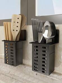 No Drill Wall Mounted Toothbrush & Toothpaste Holder, Suitable For Bathroom & Kitchen, Can Hold Toothbrush, Toothpaste, Comb, Razor, Curling Iron, Straightener, Or Chopsticks, Spoons, Forks, Multi-Function Storage & Organization Rack, Bathroom Accessory, Bathroom Decor, Home Organization, Home Decor - Multicolor - View 8