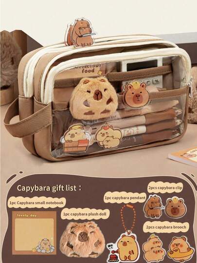 1pc Large Capacity Multi-Layer Transparent Zipper Pencil Case, Waterproof And Dirt-Resistant Student Stationery Bag For Pens, Notebooks, Tapes And Other Desktop Stationery, Back To School Pencil Box Set, Dorm Cosmetic Storage Bag (Some Styles Do Not Include Accessories!) Back To School Season, Pencil Box, Pencil Case, Backpack