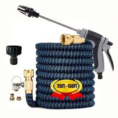 Uitschuifbare tuinslang van 7,5 tot 30 meter, flexibele tuinslang met TPE-slang, koperen en aluminium adapter en sproeipistool voor autowassen en tuinirrigatie, multifunctioneel.