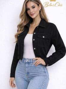 Women's Short Jacket – Urban Style With A Fashion Touch - màu đen - Xem 5