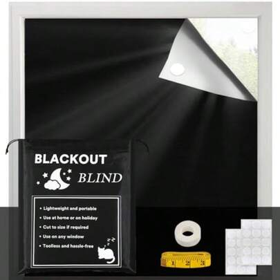 Portable Blackout Curtains For Bedroom 80" X 67" 100% Blackout Blind Curtain For Window No Drill Blackout Roller Shades With Thermal Insulated For Living Room Cut To Any Size Black