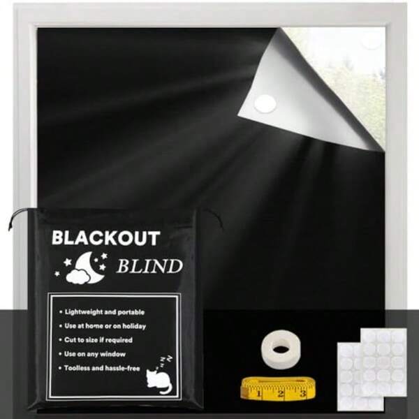 Portable Blackout Curtains For Bedroom 80" X 67" 100% Blackout Blind Curtain For Window No Drill Blackout Roller Shades With Thermal Insulated For Living Room Cut To Any Size Black