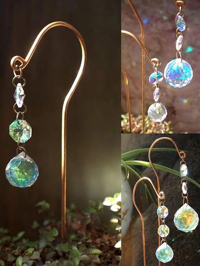 1个水晶阳光捕捉器摆件，装饰植物架，植物礼品，室内植物装饰，水晶玻璃花园花盆，金属庭院支架