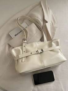 1 chiếc túi tote cỡ lớn kiểu cổ điển, túi đeo chéo cỡ lớn tiện dụng cho người đi làm, túi xách thời trang đi xe máy, chất liệu da PU màu trơn phủ sáp dầu, dây đeo trang trí, khóa kéo, túi đeo vai nữ thích hợp đi làm, balo cho sinh viên, đi du lịch ngắn ngày, nghỉ mát, mua sắm, công tác, phù hợp sử dụng hàng ngày. - Màu be - Xem 9