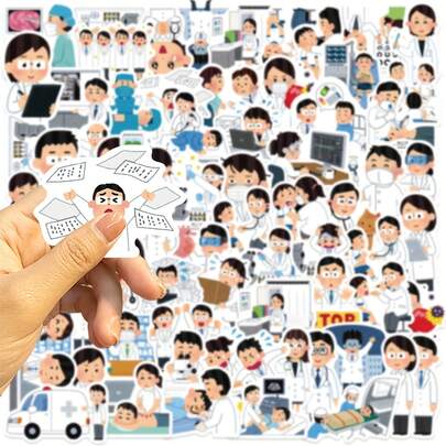 66 piezas/Set de pegatinas médicas de dibujos animados, pegatinas de estilo japonés de médico, pegatinas estéticas japonesas, pegatinas de garabatos creativos, pegatinas de oficina y electrónica, pegatinas duraderas y de alta calidad, decoración de regalo clásica y divertida