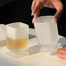 2个装小众设计磨砂方形杯，ins风高脚玻璃杯，葡萄酒杯，果汁杯，咖啡杯，家用水杯 - 磨砂白 - 查看 2
