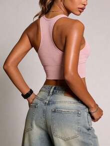 Runway Rest 女士运动文胸，无钢圈无背设计，适合运动健身 - 粉色 - 查看 2