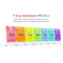 Cajas de pastillas organizadoras semanales portátiles de 7 días para almacenar vitaminas, aceite de hígado de bacalao, suplementos y medicamentos para viajes y trabajo - Multicolor - Ver 1