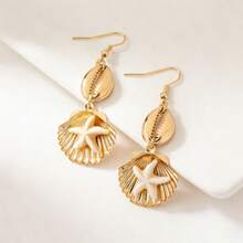 一对时尚波西米亚海洋风绿松石海星贝壳珍珠耳环，优雅迷人，适合节日、度假和日常佩戴。 - 金黃色 - 查看 6