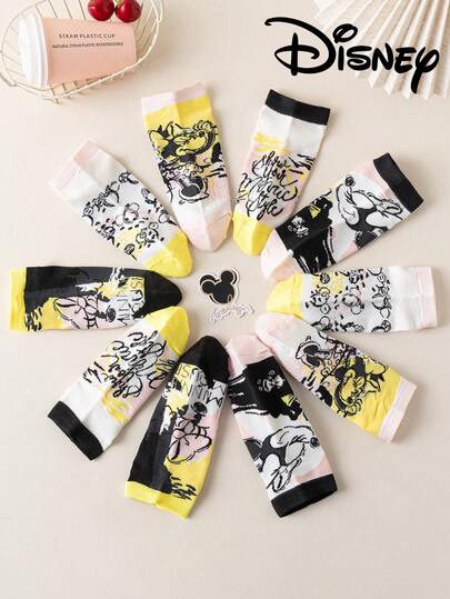 Disney 5 Pairs Ankle Socks, Mickey Mouse, Minnie Mouse, Donald Duck, Daisy Duck Themed Socks, Breathable & Comfortable, Novelty Socks For Summer, Socks