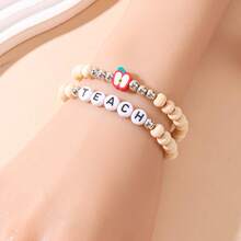 2 piezas Pulseras apilables minimalistas de acrílico y cuentas de madera, regalo de graduación y día del maestro - Pulsera de manzana - Ver 3