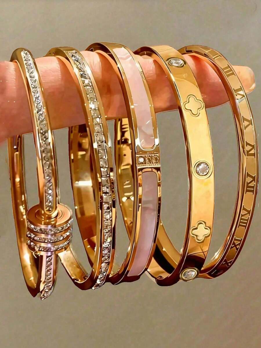 Vòng tay kiểu dáng tối giản, thanh lịch, sang trọng với họa tiết ngôi sao lấp lánh, chất liệu thép không gỉ cao cấp dành cho nữ. - Nhiều màu - Xem 1