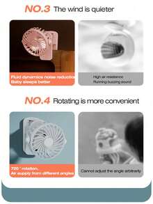 500mAh USB Rechargeable 3-Speed Quiet Clip Fan With Night Light - 720° Rotation For Desk, Travel And Dorm - 720° Clip-on Fan - View 7