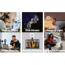 1个可调光自拍环形灯，6英寸笔记本电脑环形灯，带夹子，适用于Zoom会议、网络摄像头照明、在线学习 - 黑色 - 查看 6