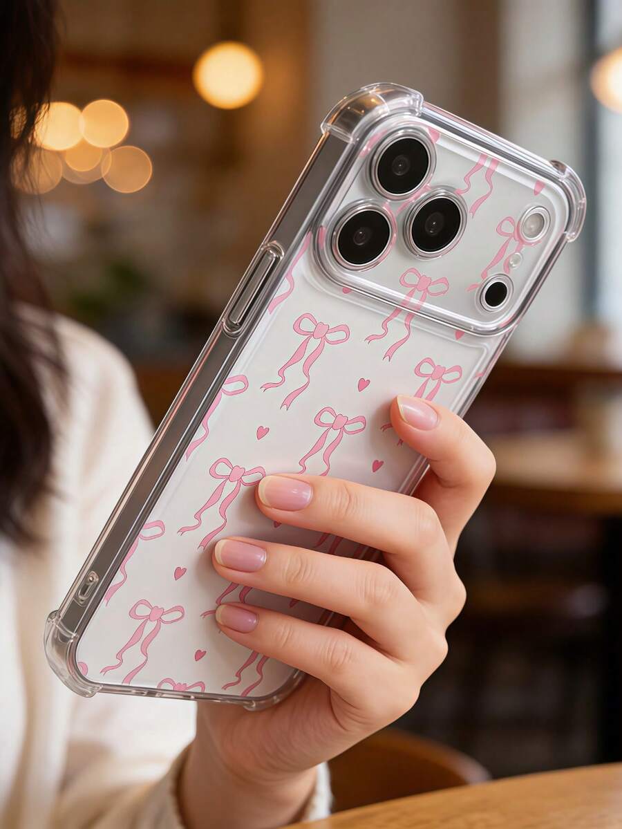 1个可爱粉色爱心波点蝴蝶结透明气囊防震手机壳，兼容苹果7/8/X/XR/XS Max/11/12/13/14/15/16/17 Pro Max、三星Galaxy A14/A15/A16/A17/A04/A05/A06/A07/A54/A55/A56/A57/A34/A35A/36/A37/S26/S26 Plus/S26 Ultra、12C/13C/14C/15C、荣耀400/400 Pro/400 Lite/300/300 Pro/200、C85 Pro/C75/C71/C63/C53 - 無色 - 查看 1