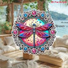 Kit de pintura de diamantes acrílicos 2D, colgante de libélula de diamante vintage, mosaico de cristal asimétrico hecho a mano, adecuado para principiantes, decoración multifuncional de pared y ventana, decoración navideña perfecta y regalo creativo para el hogar, el jardín o el patio - A - Ver 5