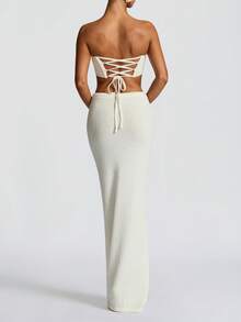 Vivid Style 女士镂空花卉波西米亚风沙滩露脐吊带短上衣和高腰长裙套装，适合海滩度假、派对、时尚、优雅、浪漫的夏季装扮 - 杏色 - 查看 8