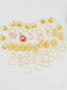 45件/套 女士编织心形吊坠发饰，粉色心形蝴蝶皇冠吊坠发夹，圣帕特里克节心形发圈 - 金色 - 查看 4