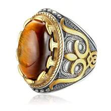 Anillo de ojo de tigre marrón vintage con patrón de tótem retro de plata antigua, accesorio de alta calidad para hombres, Producto 2024 - anillo - Ver 16
