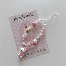 1pc Fashionable And Cute Three-Dimensional Cat Bead Mobile Phone Hanging Chain Ins Short Wristband Hanging Decoration CCD Camera Versatile Hanging Decoration Rope Random Style, New Year's Gift, Valentine's Day Gift, Easter Gift - Multicolor - View 7