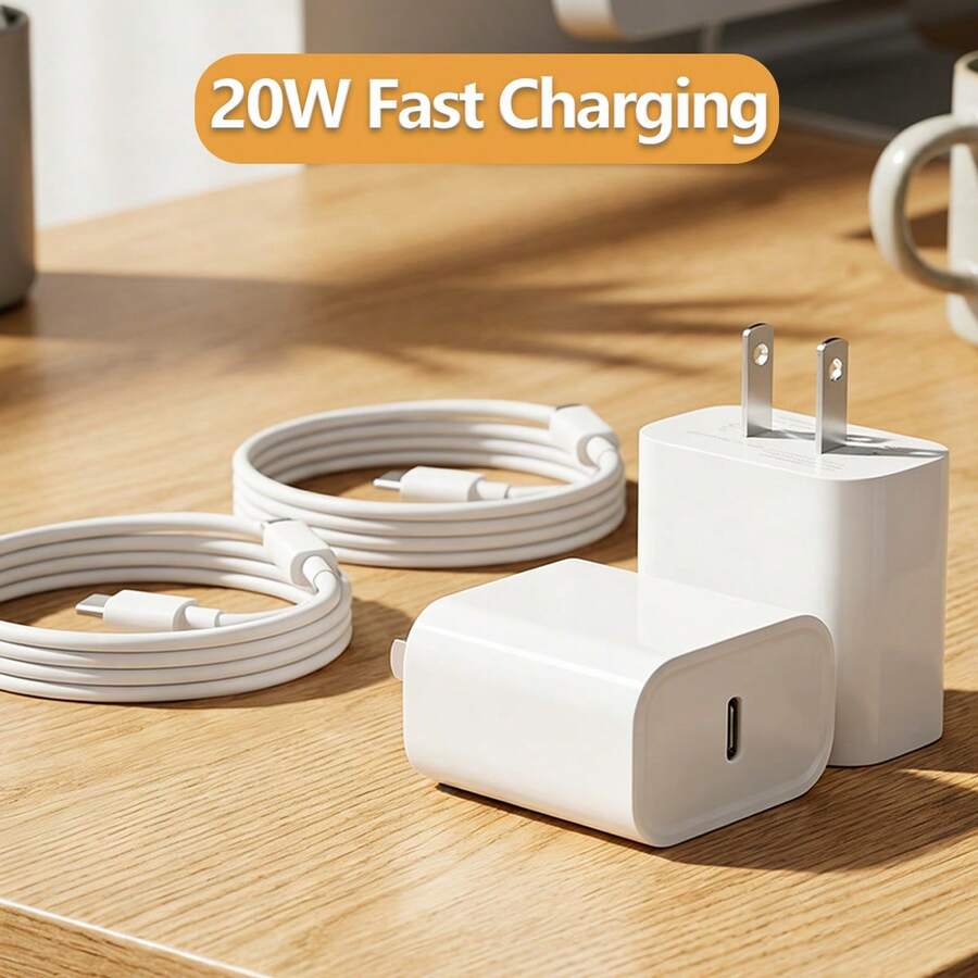 1套/4套 20W USB-C 快充线缆配件套装 [USB-C 充电器 + 100cm USB-C 转 Type-C 数据线] 兼容 17/16/15 Pro Max 系列，美规插头墙式充电器 - 美規A型插(110-127V) - 查看 1